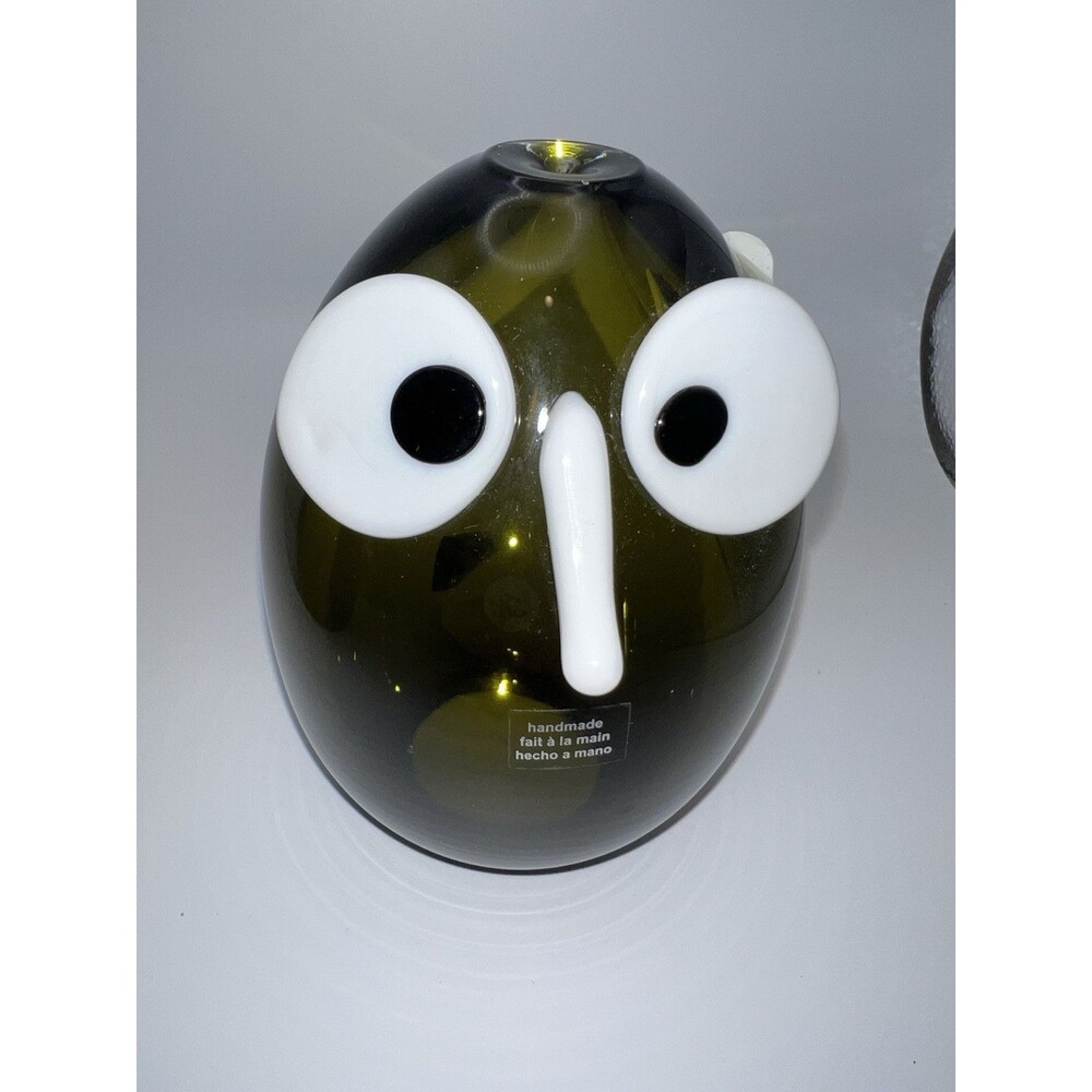 Crate & Barrel Hand Blown Glass Owl Figurine Paperweight Whimsical MCM Kitch Vtg